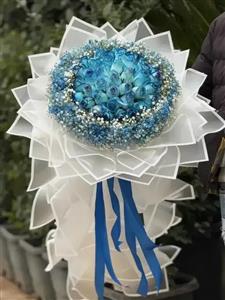 سفارش دسته گل رز آبی برای خواستگاری(۴۰شاخه رز و ژیپسوفیلا)