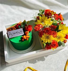 کیک تولد و باکس گل تبریک تولد خواهر زن