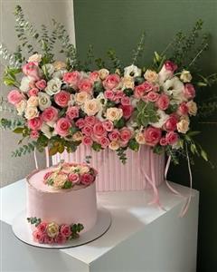 کیک تولد و باکس گل تبریک تولد 1404