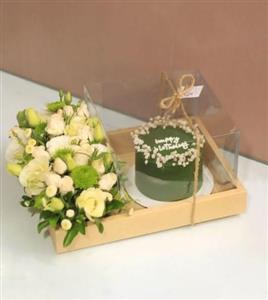 کیک تولد و باکس گل تبریک تولد ساده