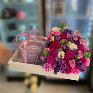 گل تولد و جعبه کیک برای اسفند ماهی