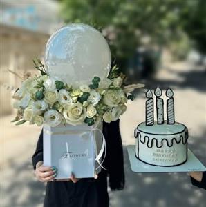 پک هدیه و کیک تولد با گل برای دختر 30 ساله