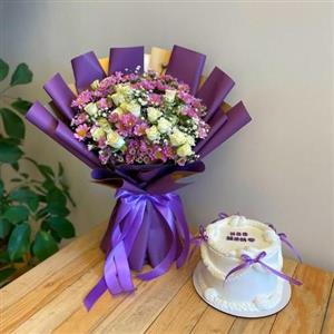 گل و کیک و عروسک بادکنک تبریک نوزاد به عربی