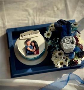 کیک تولد و باکس گل عاشقانه لاکچری مردانه