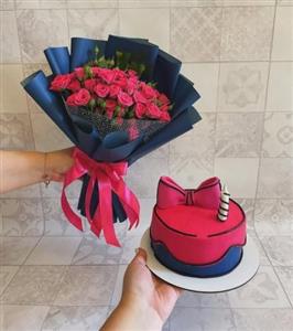 کیک تولد و باکس گل برای عروس