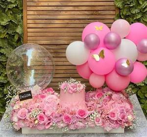 کیک تولد و باکس گل دخترانه لاکچری و شیک