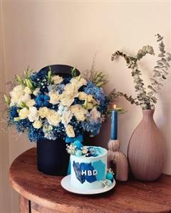 کیک تولد و باکس گل برای شوهر