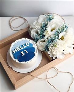 کیک تولد و باکس گل خاص ساده