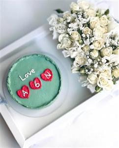 کیک تولد و باکس گل دخترانه لاکچری یک طبقه