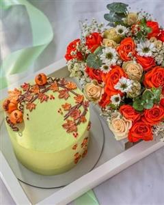 کیک تولد و باکس گل برای پدر و مادر