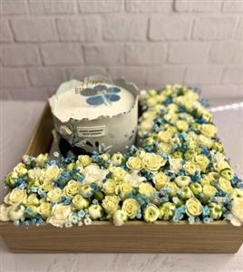 کیک تولد و باکس گل برای همسر