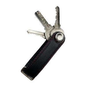 جاکلیدی چرمی طبیعی مدل Organizer – اش (Ash) – رنگ مشکی با دوخت قرمز