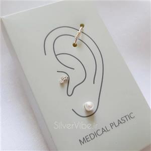 ست گوشواره تک مرواریدی و نگینی با پیرسینگ حلقه ای | برند Iam