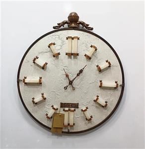 ساعت دیواری چوبی پتینه کاری شده سنگ طبیعی مدل رسپینا صفحه سفید