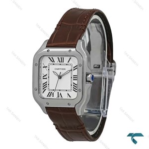 ساعت کارتیه Santos De Cartier زنانه نقره ای بند چرم قهوه ای Cartier-7310-L