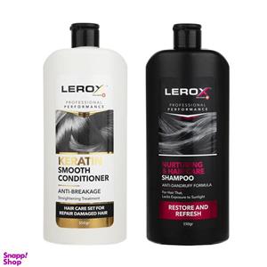شامپو مو لروکس (Lerox) مدل banovan حجم 550 میلی‌لیتر به همراه نرم کننده مو لروکس (Lerox) مدل Keratin حجم 550 میلی‌لیتر