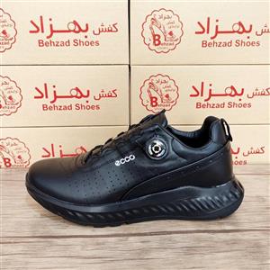 کتونی ecco مردانه پسرانه سایز 40 تا 45 رنگ مشکی زیره پیو کفی طبی لژ 4 سانتی بند پُمپی فنری رویه چرم صنعتی
