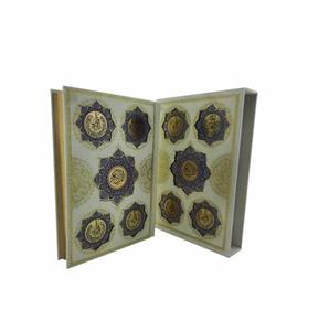 110064-قرآن وزیری گلاسه قابدار سفید 4قل پلاک طلایی ترجمه قمشه ای-قرآن عروس