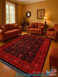 فرش سنتی 700 شانه طرح افشان مهتا رنگ قرمز لاکی حاشیه روناسی کاشان