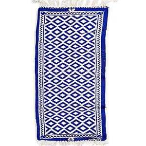 زیلو دستباف سنتی یزد طرح لوزی زمینه آبی دورو