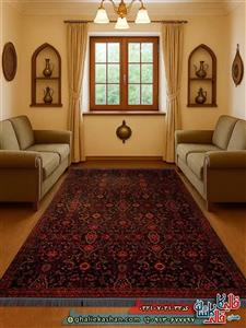 فرش سنتی 700 شانه طرح افشان نیکلاس رنگ سرمه ای کاشان