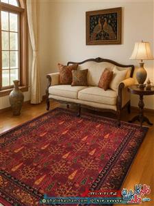 فرش سنتی 700 شانه طرح مهتا رنگ قرمز لاکی کاشان