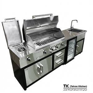 باربیکیو ۲۴۲ سانت کابین دار بالا استیل کابین استیل ترموود شعله، یخچال دار عرض ۶۰