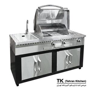 باربیکیو ۱۶۰ سانت کابین دار بالا استیل کابین نما استیل شعله،سینک دار عرض ۶۰