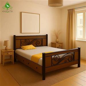 تخت خواب یک و نیم نفره چوب و فلز مدل ملودی عرض 120 با کشو بدون تشک (پرداخت کرایه پس از تحویل)