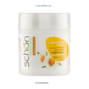 کرم مرطوب‌کننده دست و صورت شون، مدل عصاره بابونه، مناسب پوست‌های نرمال تا خشک، حاوی ویتامین E، آلفا بیزابولول، گلیسیرین، آنتی‌اک