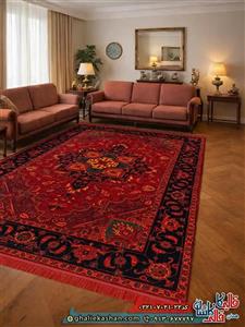 فرش سنتی 700 شانه طرح لونا رنگ قرمز لاکی کاشان