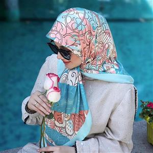 روسری ابریشم قواره 120 دور دست دوز شکیل و زیبا کد ana9070 آنالیا اسکارف ارسال رایگان