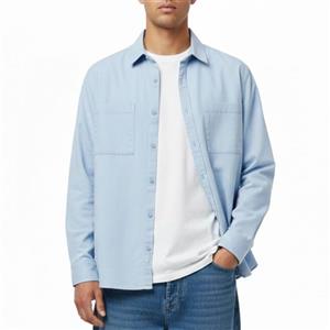 پیراهن کتان مردانه دوجیب، آبی | باکسی، گرم دار | استایل مینیمال 1404