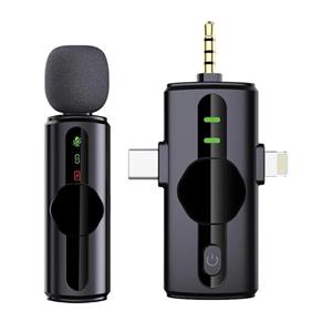 میکروفون یقه ای بی سیم تک کاربره گرین لاین مدل GM 79X رابط Type-C و Lightning و جک 3.5 میلی متری