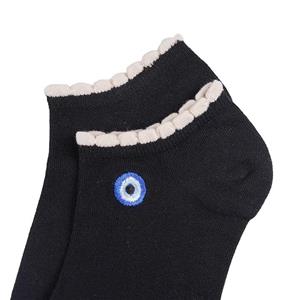 جوراب زنانه نخی فری سایز طرح چشم نظر مشکی مچی