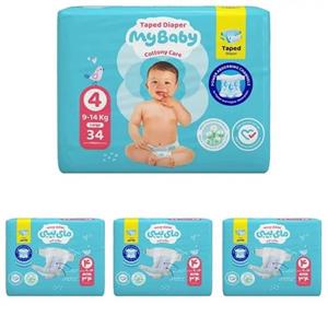 پوشک چسبی بچه مای بیبی مدل کانال دار شماره 4 سایز L دو بسته 34 عددی