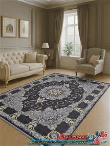 فرش 1200 شانه طلاکوب تندیس زمینه دودی گل برجسته گل نرگس کاشان