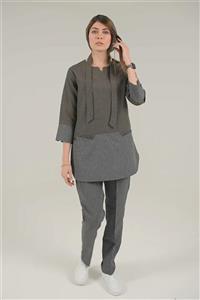 اسکراب زنانه آستین سه ربع طوسی - شکلاتی (دو رنگ)