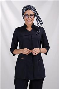 اسکراب زنانه کشی آستین سه ربع سرمه ای