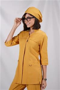 اسکراب زنانه کشی آستین سه ربع خردلی