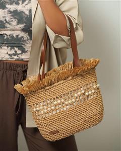 کیف دست دوز رافیا سبدی ریشه دار