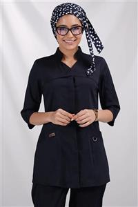 ست اسکراب پزشکی آستین سه ربع پارچه لاکرا سبک و خنک سرمه ای