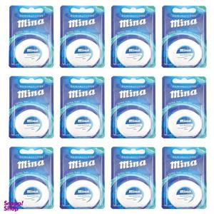 نخ دندان مینا (Mina) مدل Ultra thin با اسانس اکالیپتوس طول 50 متر بسته 12 عددی
