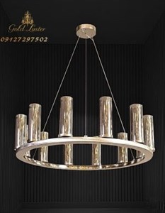 لوستر آویز رینگی دو گلس بدنه رنگ کروم