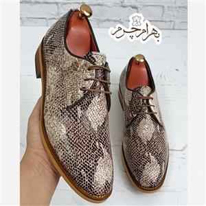 کفش مردانه مجلسی چرم طبیعی ترک مدل آریزونا پوست ماری کرم
