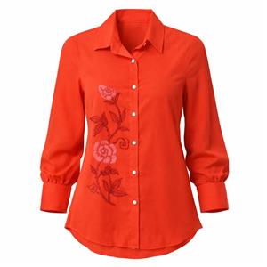 شومیز زنانه کرپ الیزه طرح گل رز نگین کاری شده