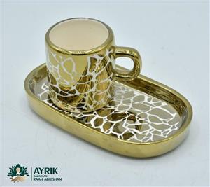 ست فنجان و نعلبکی طرح سنگی سفید با حاشیه طلایی (Golden)