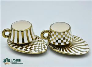 ☕ ست فنجان و نعلبکی چینی سفید طرح طلایی (Golden)