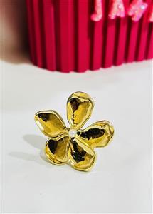 انگشتر استیل مینیمال طلایی طرح گل و مروارید