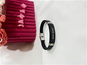 دستبند چرم Mont Blanc مشکی با قفل رولکسی